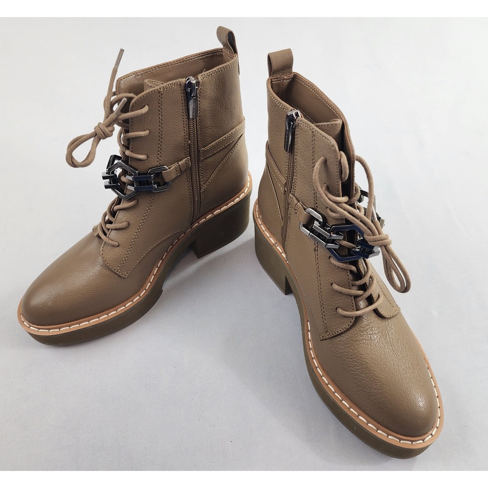 Vince Camuto boots women 7 M 37.5 leather VC-KELTANA cacao lace up zip chain